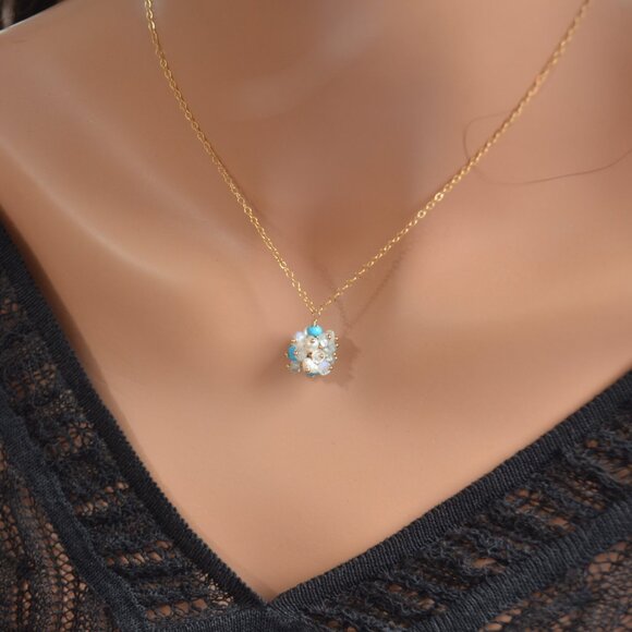 Gemstone Cluster Necklace in Blues - Handmade - Picture 7 of 8